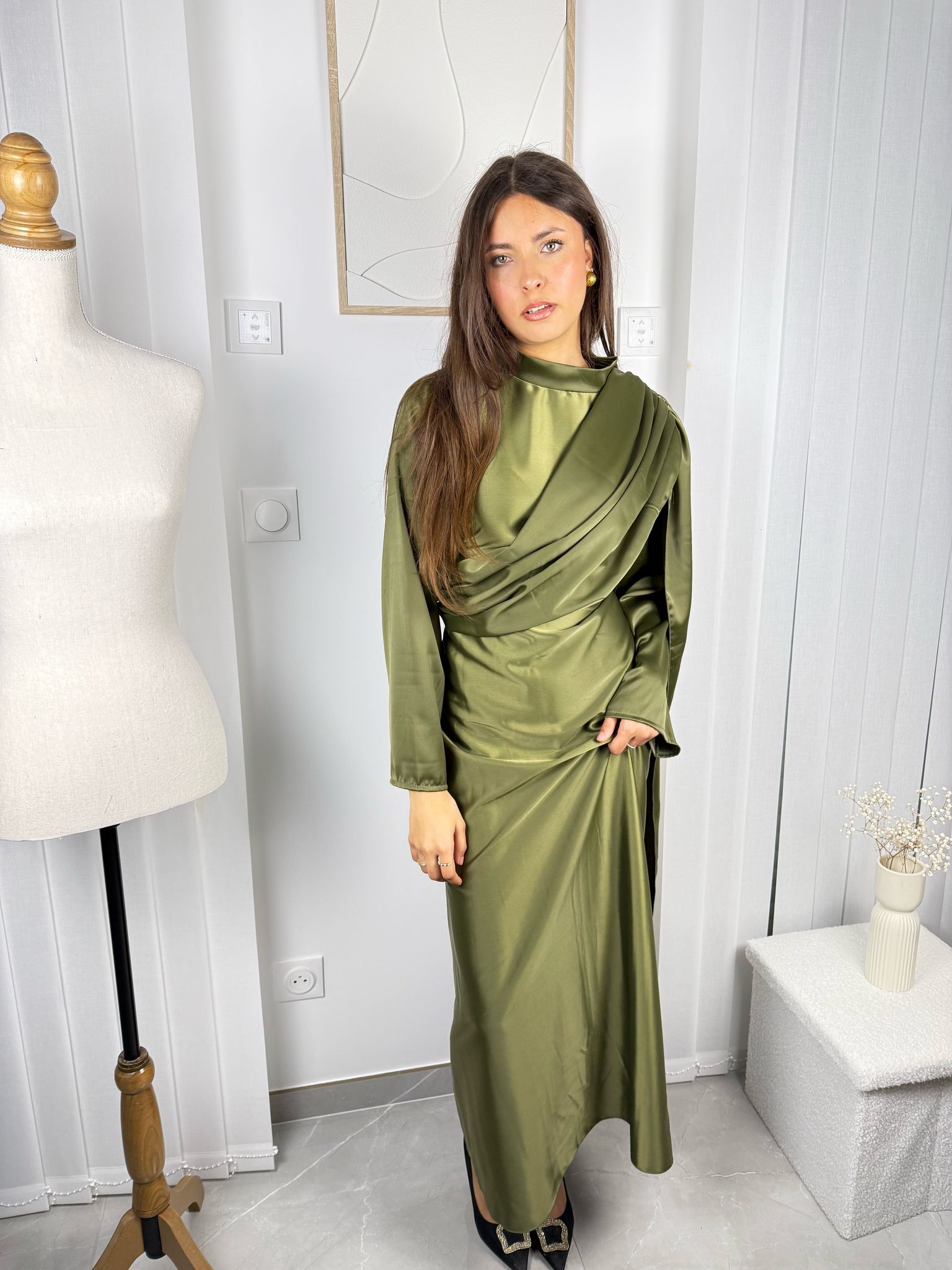 Robe Calya verte drapée