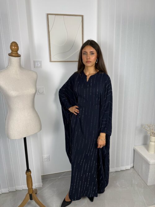 Abaya Nizar bleu marine à strass