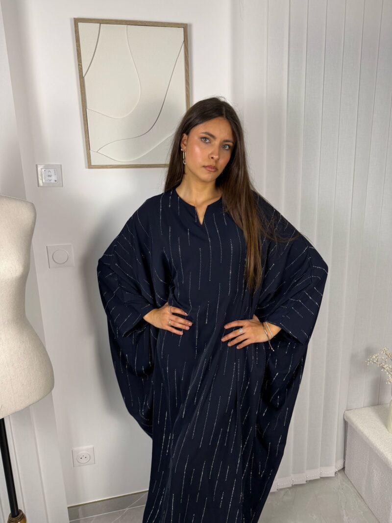 Abaya Nizar bleu marine à strass