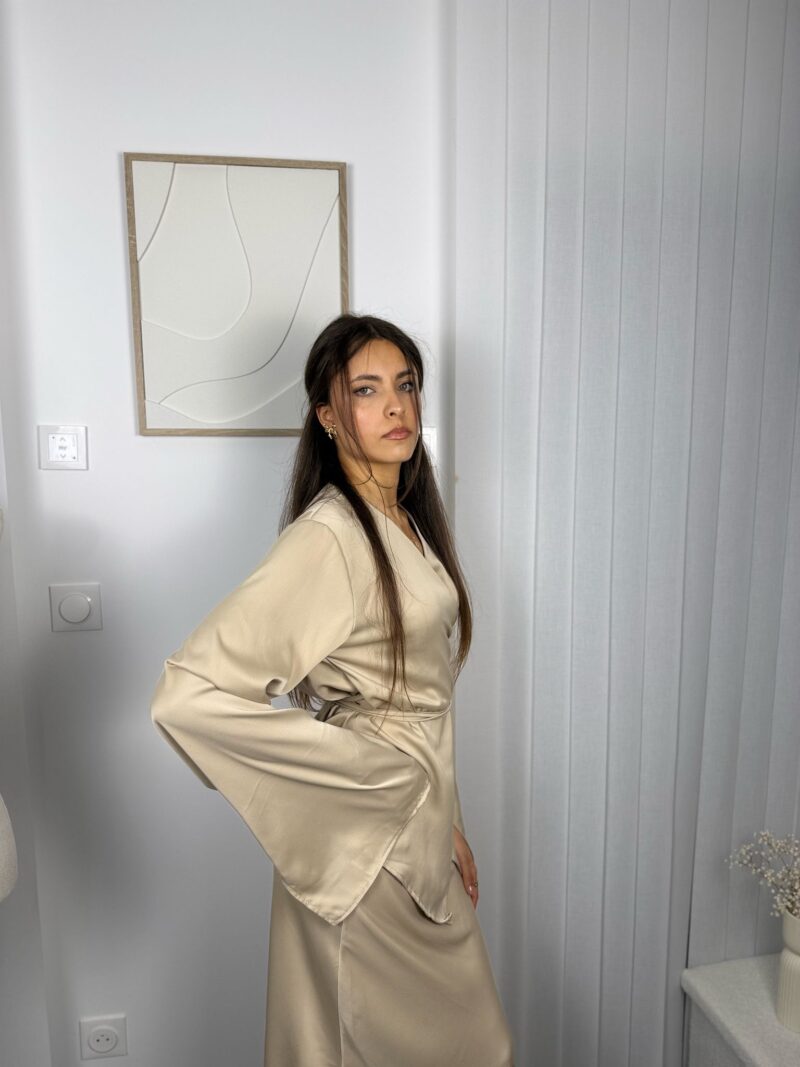 Ensemble Laya beige : blouse et jupe longue