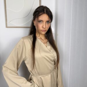 Ensemble Laya beige : blouse et jupe longue