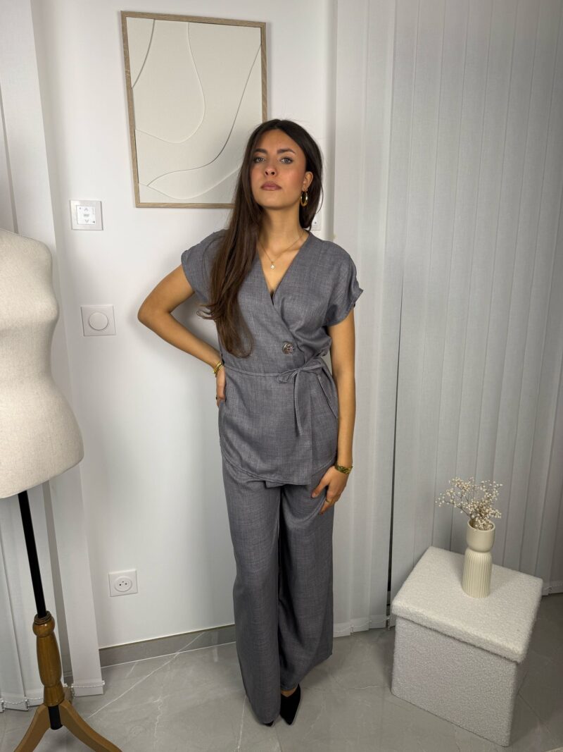 Ensemble Alma gris : blouse manche courte et pantalon