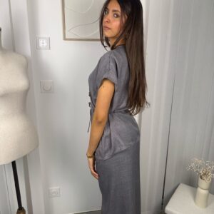 Ensemble Alma gris : blouse manche courte et pantalon