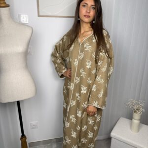 Abaya Luma beige avec détails brodés