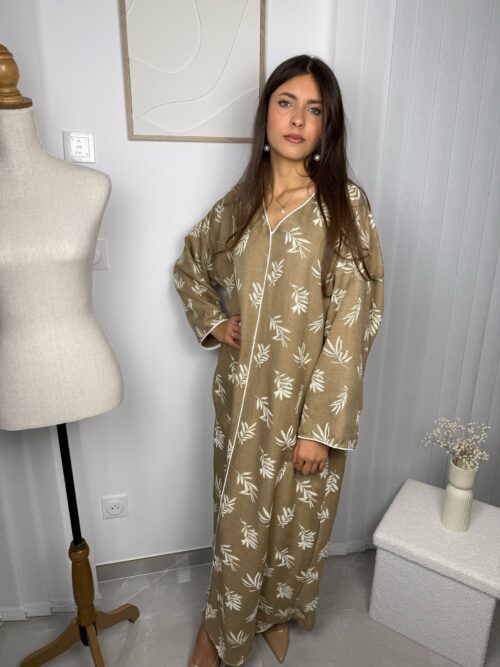 Abaya Luma beige avec détails brodés
