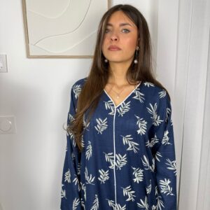 Abaya Luma bleue avec détails brodés