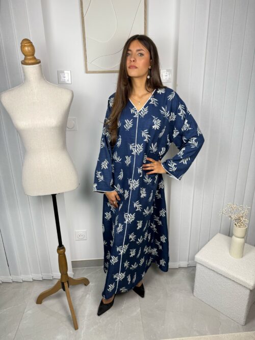 Abaya Luma bleue avec détails brodés