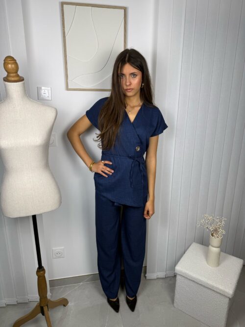 Ensemble Alma bleu : blouse manche courte et pantalon Ensemble Alma bleu : blouse manche courte et pantalon