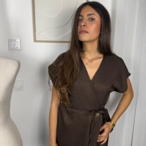 Ensemble Alma marron : blouse manche courte et pantalon