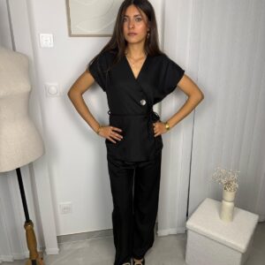 Ensemble Alma noir : blouse manche courte et pantalon
