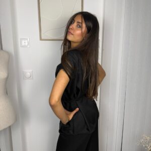 Ensemble Alma noir : blouse manche courte et pantalon
