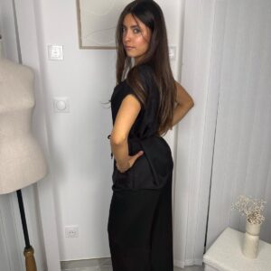 Ensemble Alma noir : blouse manche courte et pantalon
