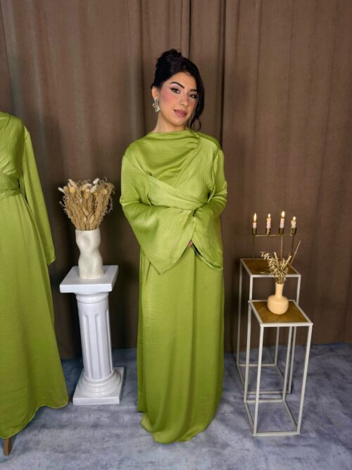 Robe Lyra vert citron buste croisé